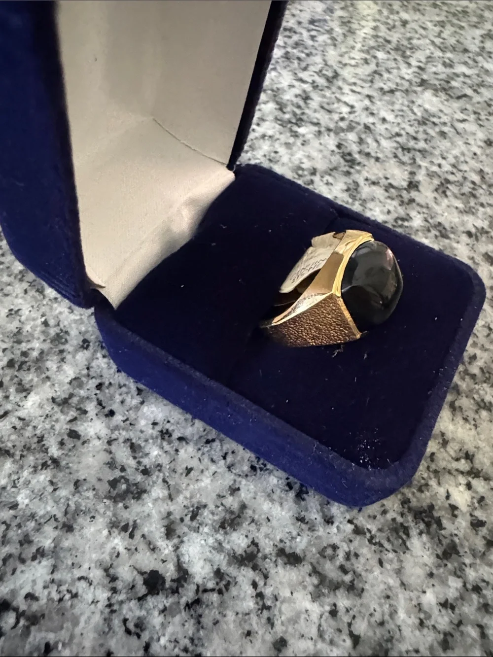 18K Heavy Gold Electroplated Mens Ring w Black Stone - Size 10 - NWT